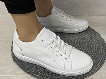 Кроссовки на шнурках кожа белые (1080)