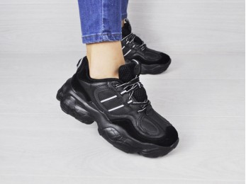 Кроссовки женские на шнурках черные (2340)