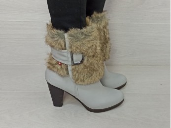 Ботинки женские зима кожа + овчина серые (651)