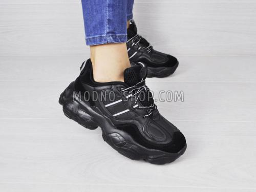 Кросівки жіночі на шнурках чорні (2340)
