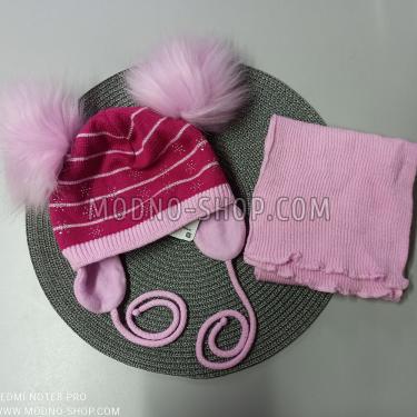 Набор шапка + хомут для девочки розовый (894/6)