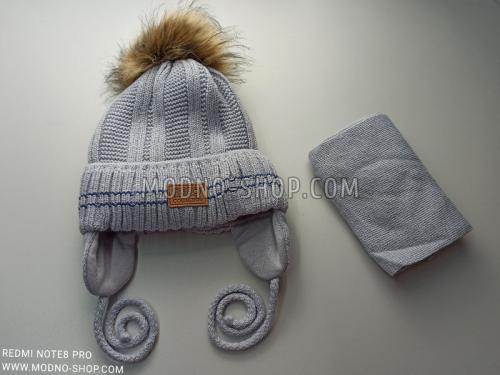 Набор шапка + шарф для мальчика серый зима (14)