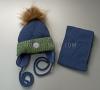 Набор шапка + шарф для мальчика синий + зеленый (11/3)