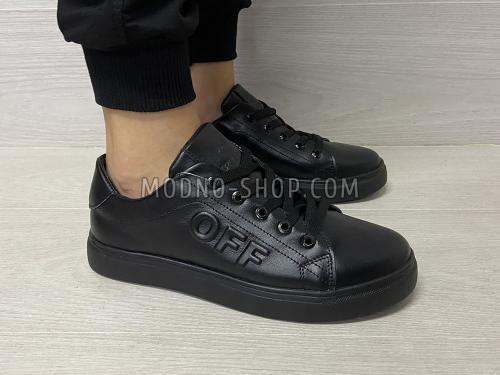 Кросівки для підлітка на шнурках чорні (1077)