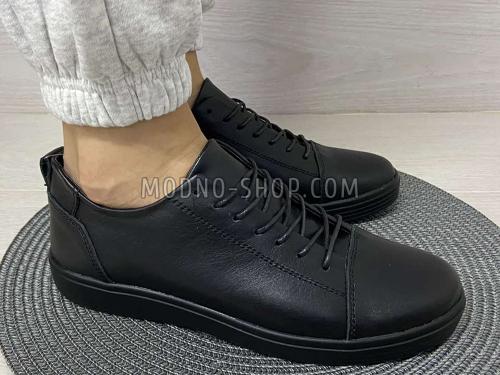 Кросівки на шнурках чорні шкіра (1070)