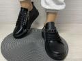 Кроссовки на шнурках черные кожа (1084)
